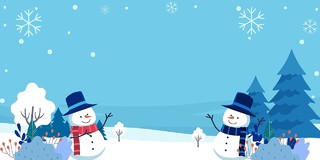 蓝色卡通下雪冬季寒冷雪花雪人大雪展板背景